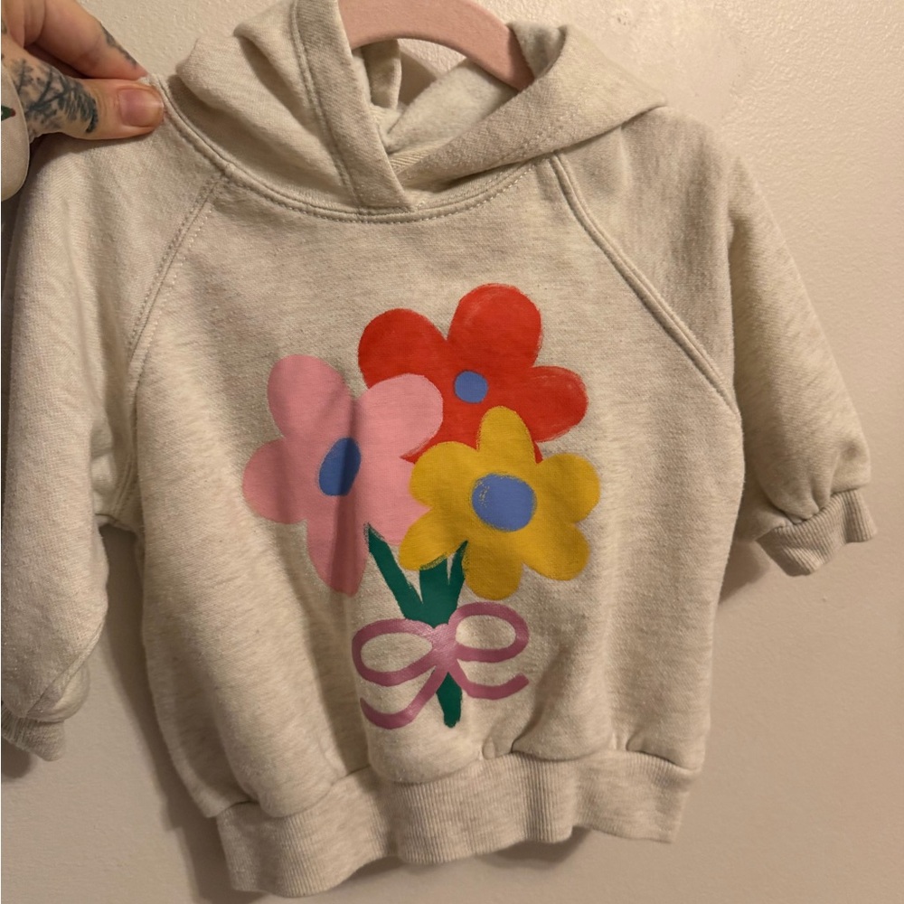 Old Navy Cream Kids Hoodie with Multicolor Flower Graphic